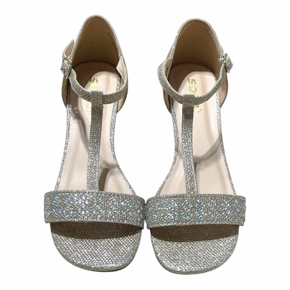 Soda Girls 5M Sloan Rhinestone Dress Heels Open Toe Adjustable Buckle Strap Gold - Picture 3 of 13